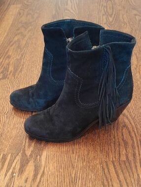 Sam Edelman Suede Fringe Ankle Boots - Black, Western, 8